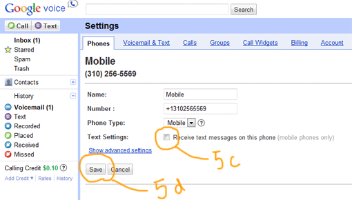 google voice text 5